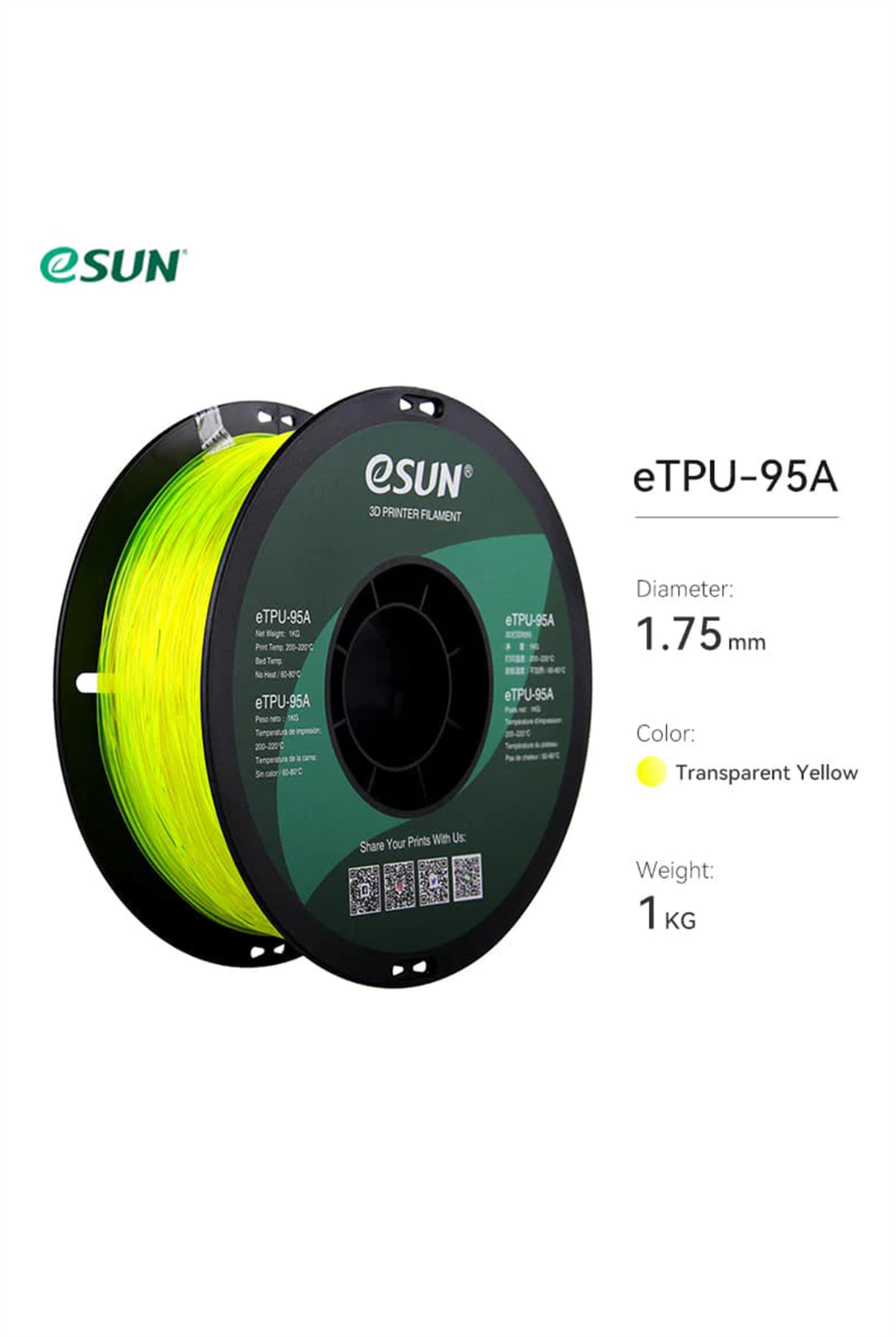 Esun TPU-95A Filament Transparent Yellow