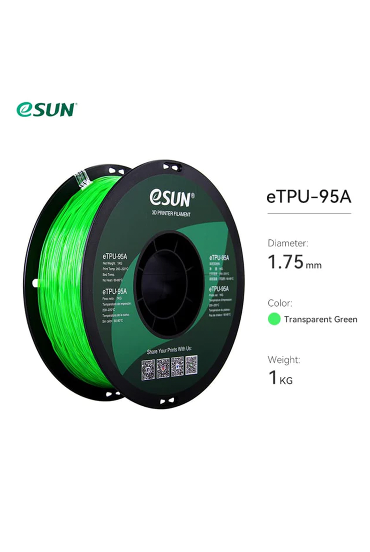 Esun TPU-95A Filament Transparent Green