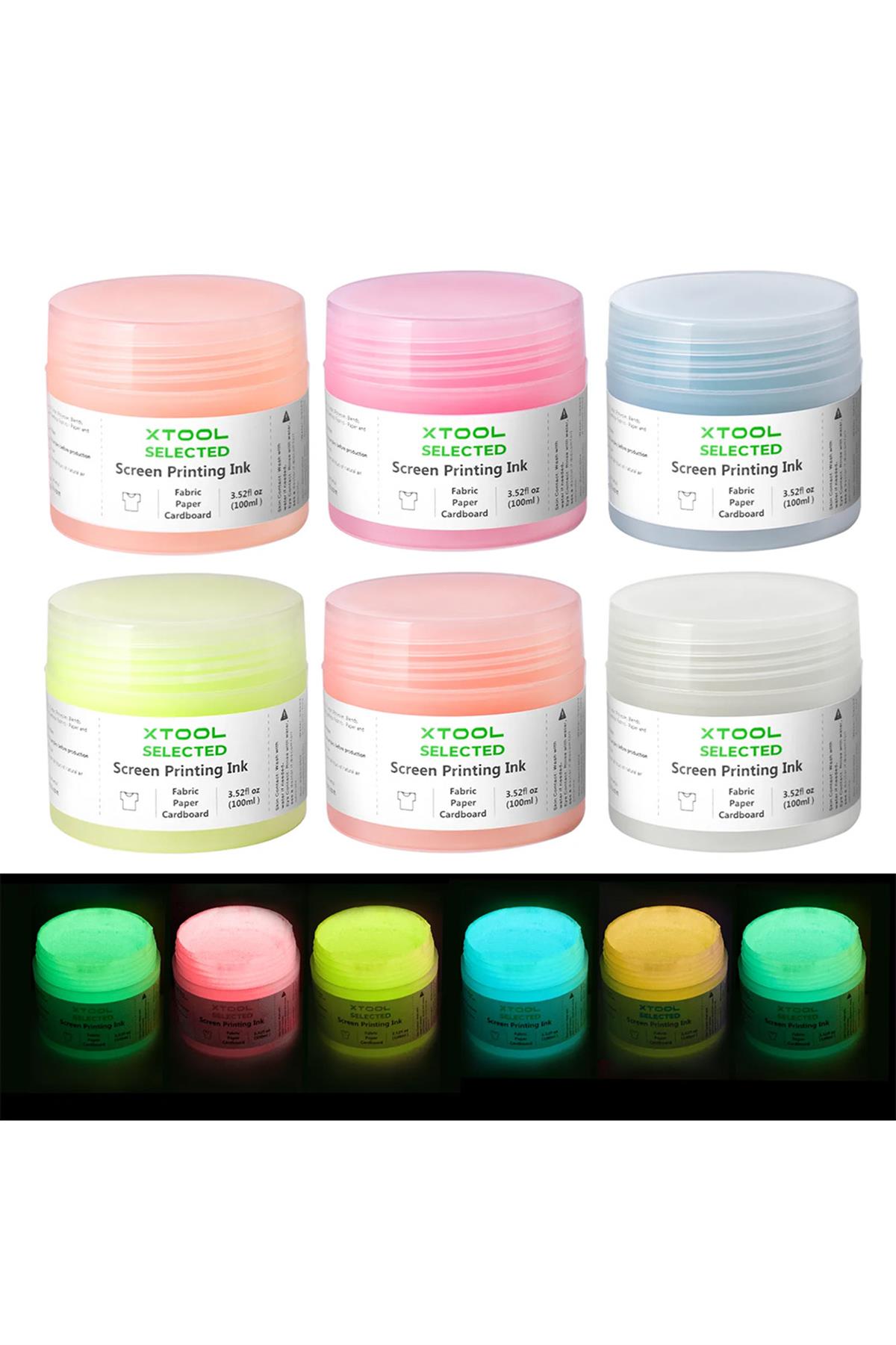 xTool Glow in The Dark Color Screen Printing İnk Set 100ml 6 Colors 