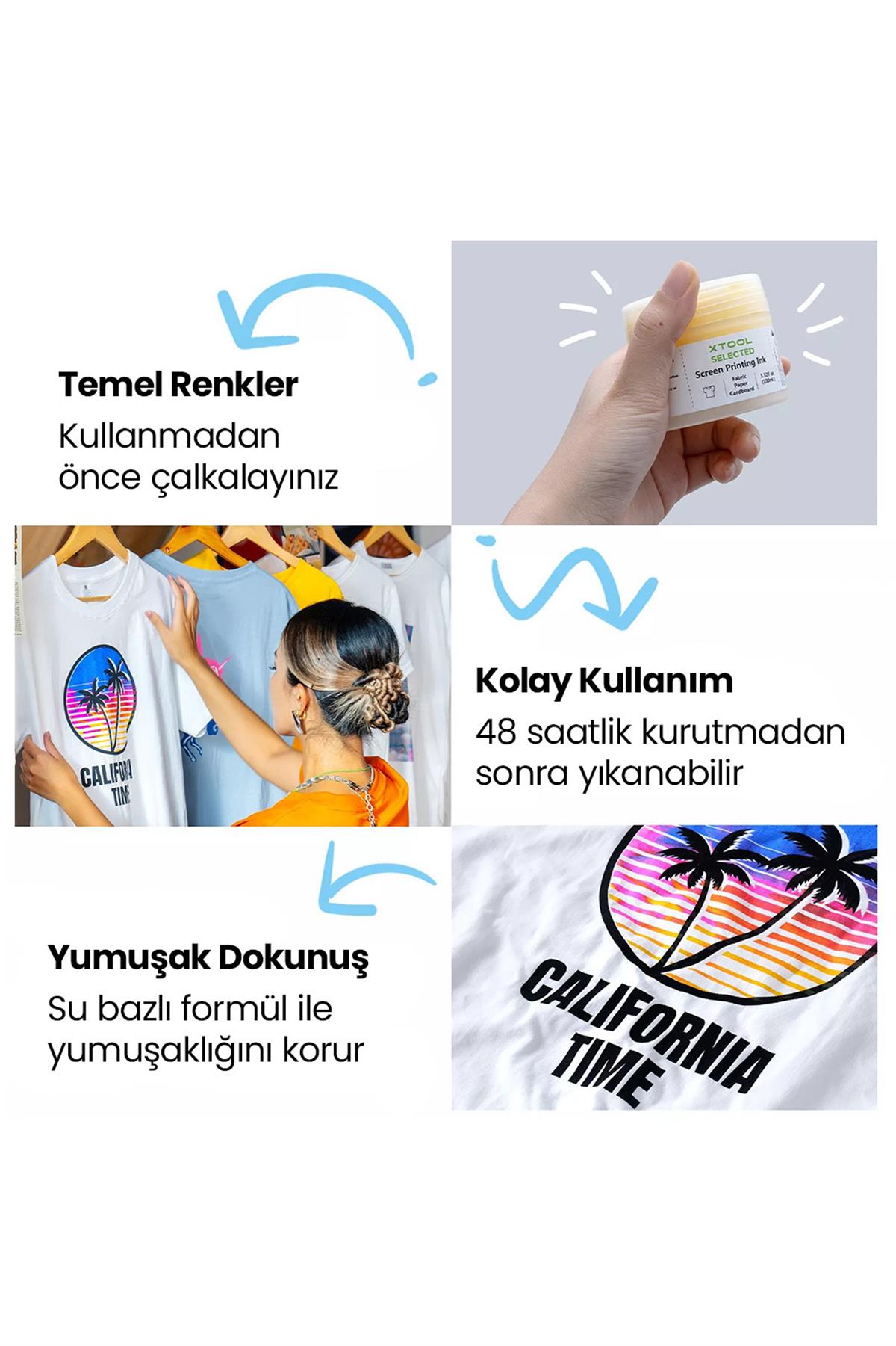 xTool Glow in The Dark Color Screen Printing İnk Set 100ml 6 Colors 