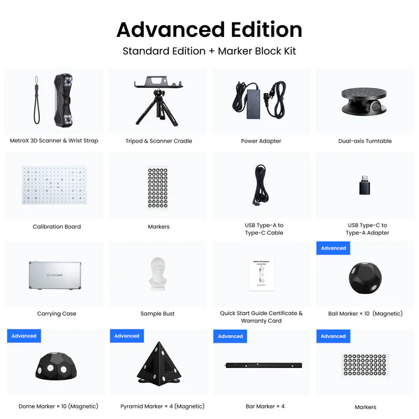 Revopoint MetroX Advanced Edition paket içeriği