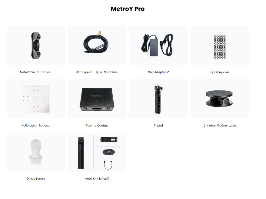 Revopoint MetroY Pro paket içeriği