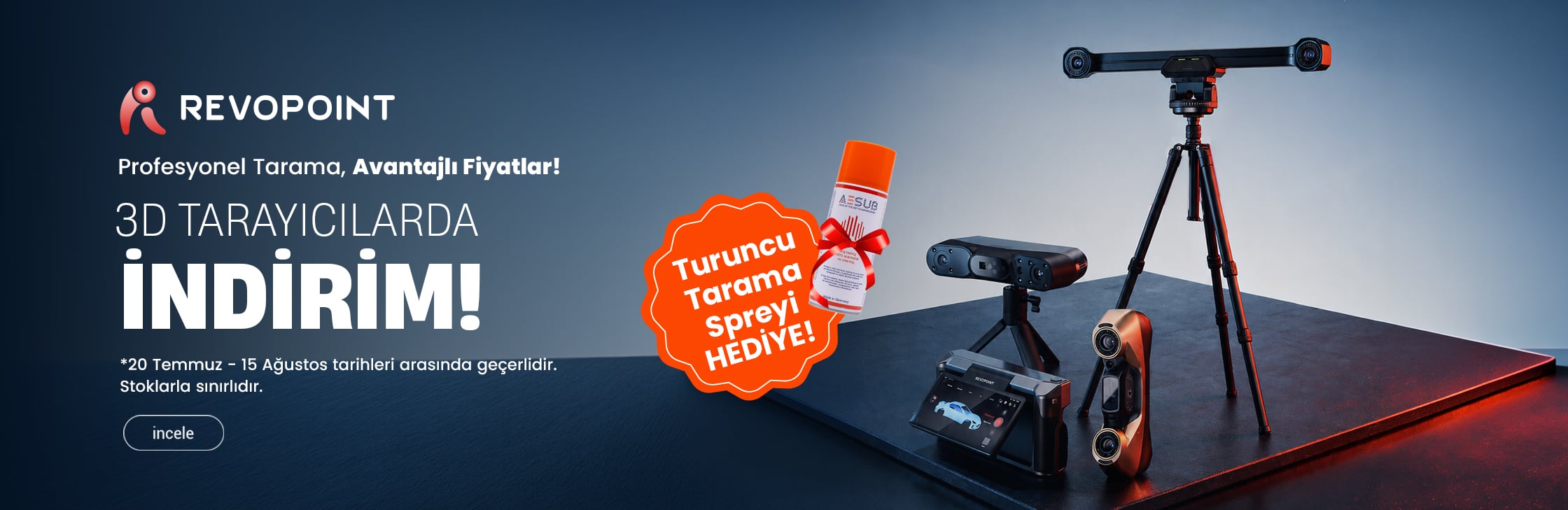 Revopoint Tarayıcılarda Tarama Spreyi Hediye Kampanyası