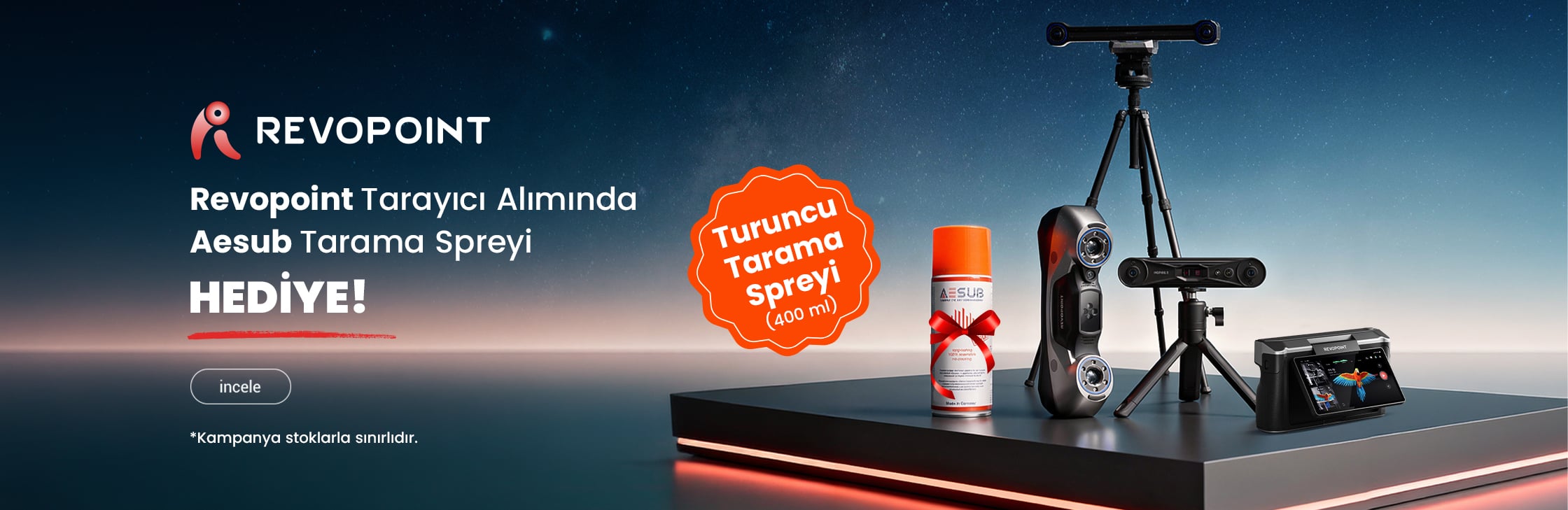 Revopoint Tarayıcılarda Tarama Spreyi Hediye Kampanyası