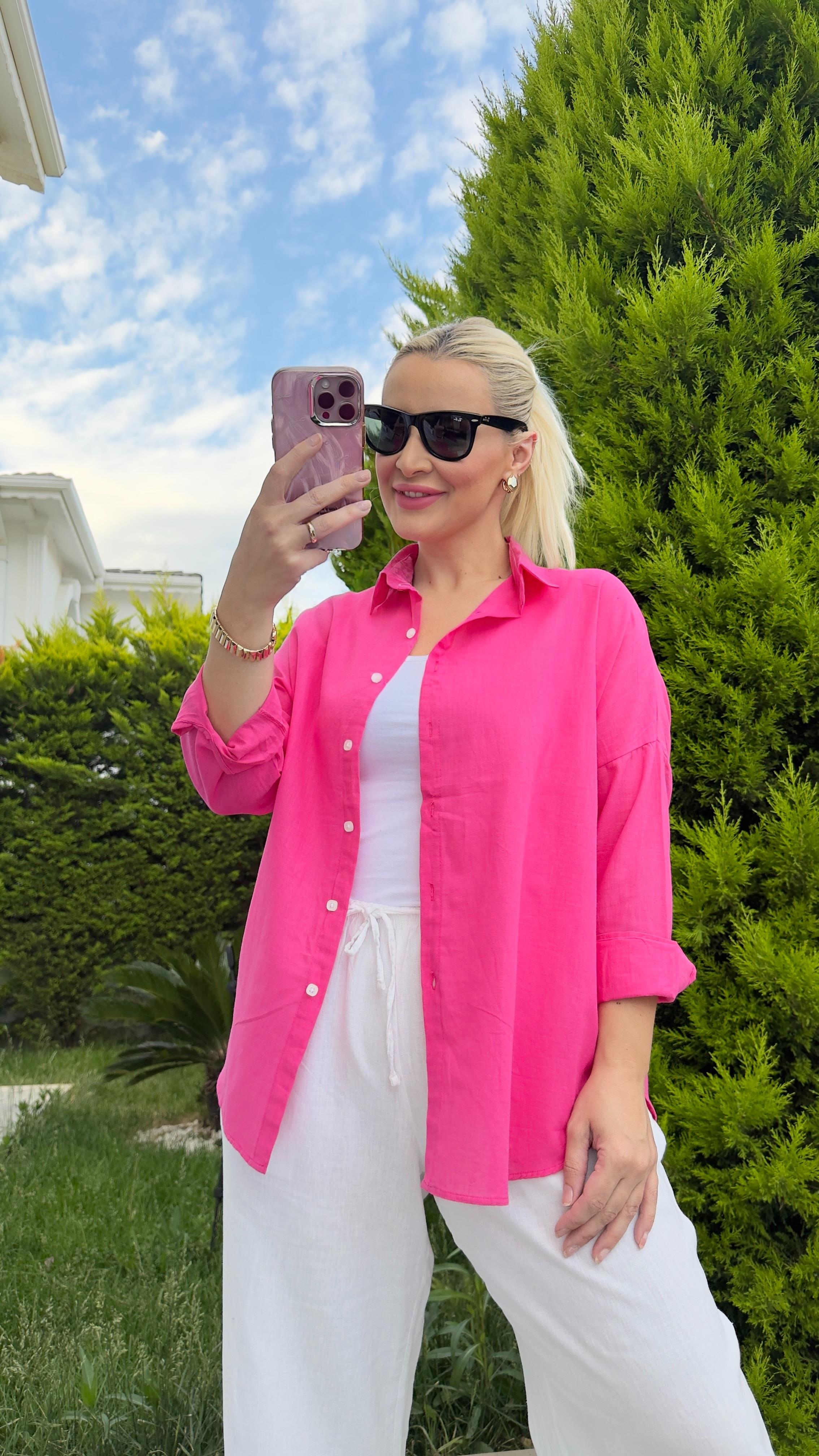 Keten gömlek pembe 80