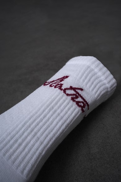 Beyaz - Bordo Yazılı Çorap