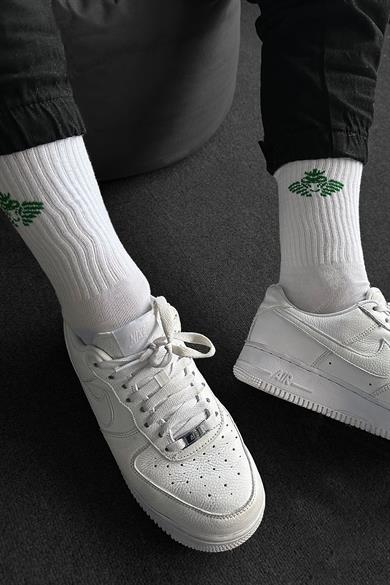 Beyaz Logo Baskılı Çorap