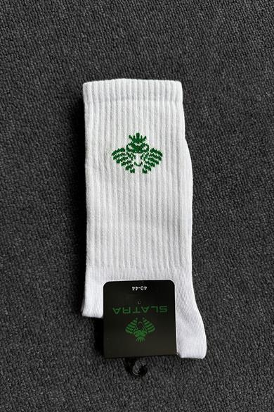Beyaz Logo Baskılı Çorap
