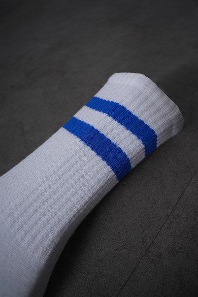 Beyaz Mavi Şeritli Çorap
