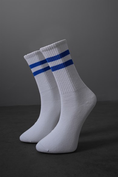 Beyaz Mavi Şeritli Çorap