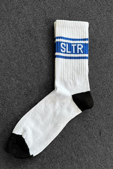 Beyaz-Mavi SLTR Yazılı Çorap