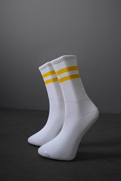 Beyaz Sarı Şeritli Çorap