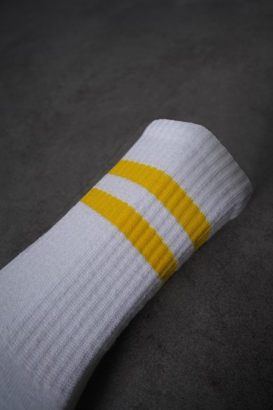 Beyaz Sarı Şeritli Çorap