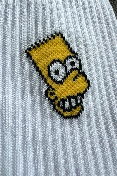 Beyaz Simpson Baskı Çorap