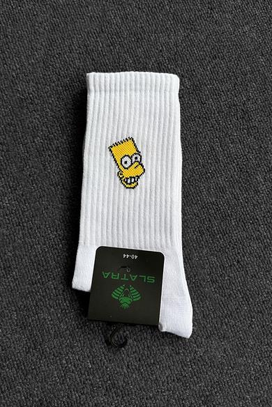 Beyaz Simpson Baskı Çorap