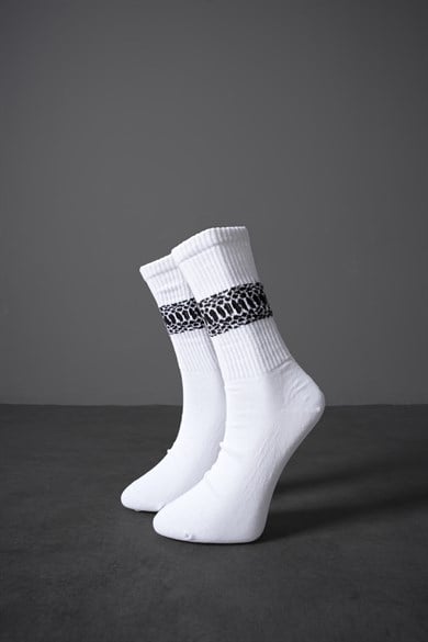 Beyaz - Siyah Pul Efekt Çorap