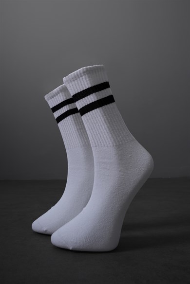 Beyaz Siyah Şeritli Çorap