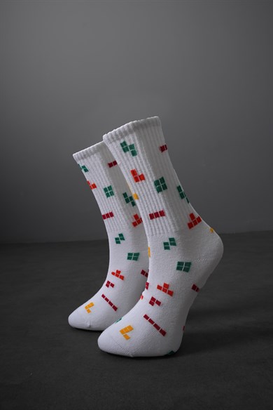 Beyaz TETRİS Çorap