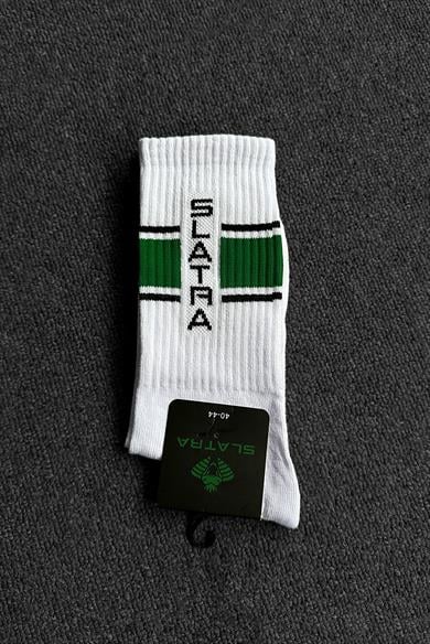 Beyaz-Yeşil Renk Bloklu Çorap