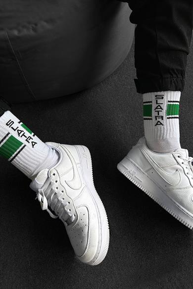 Beyaz-Yeşil Renk Bloklu Çorap