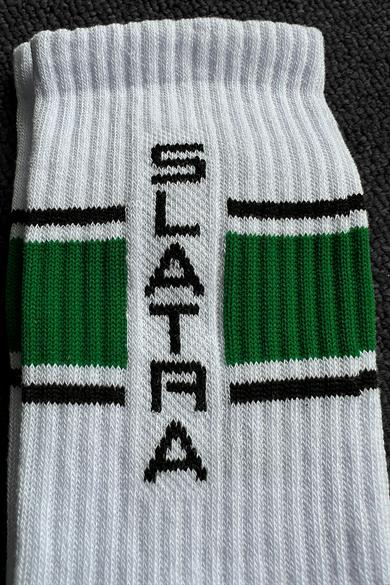 Beyaz-Yeşil Renk Bloklu Çorap