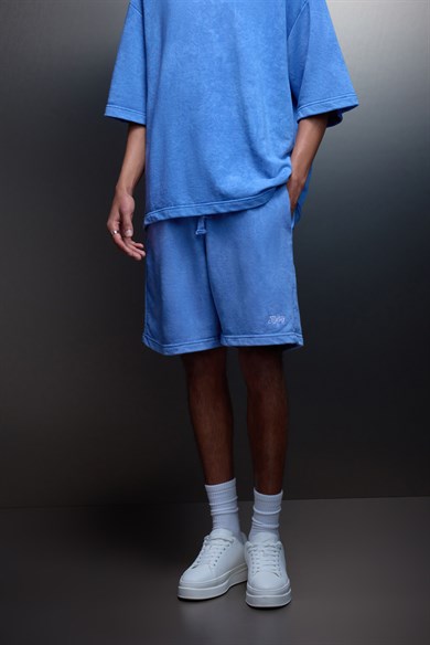 Erkek Açık Mavi Basic Yıkama Efektli Diz Üstü Şort