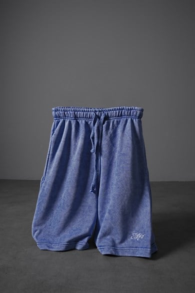 Erkek Açık Mavi Basic Yıkama Efektli Diz Üstü Şort