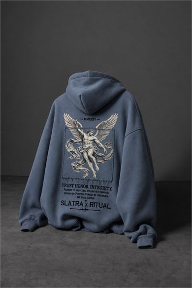 Erkek Açık Mavi Ritual Patch Oversize Hoodie