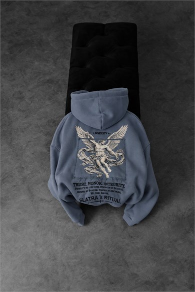 Erkek Açık Mavi Ritual Patch Oversize Hoodie