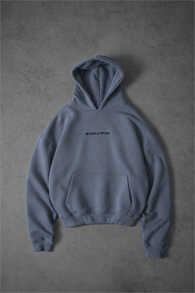 Erkek Açık Mavi Ritual Patch Oversize Hoodie