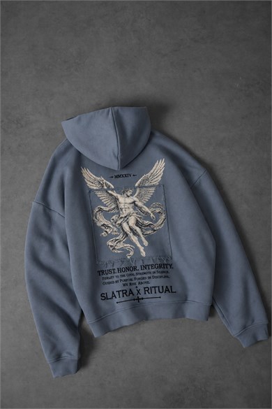 Erkek Açık Mavi Ritual Patch Oversize Hoodie