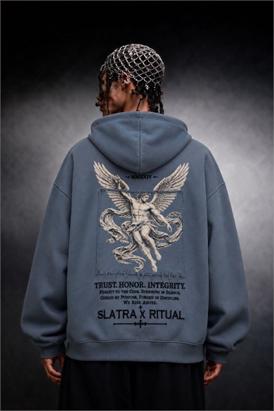 Erkek Açık Mavi Ritual Patch Oversize Hoodie