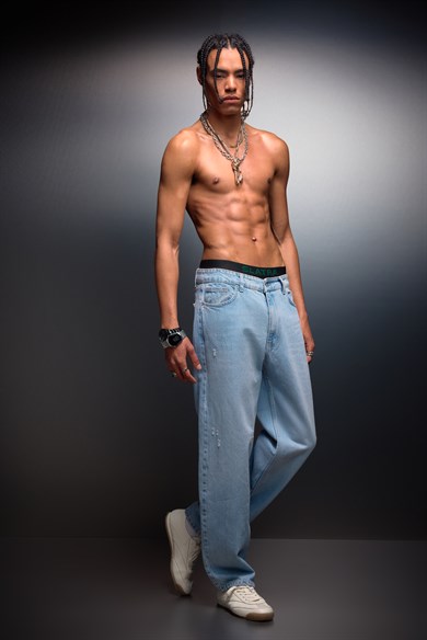 Erkek Açık Mavi Straight Denim Pantolon