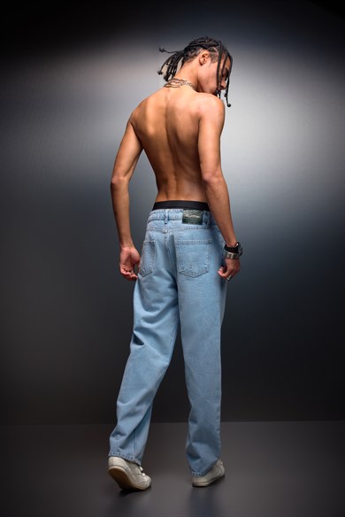 Erkek Açık Mavi Straight Denim Pantolon