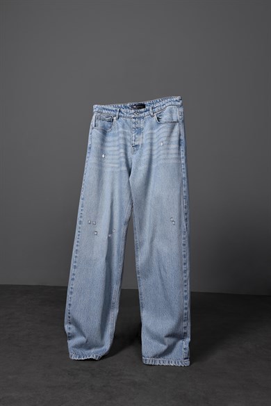 Erkek Açık Mavi Straight Denim Pantolon