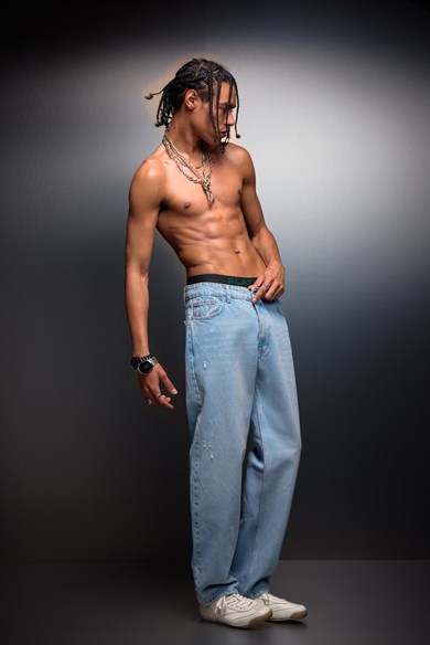 Erkek Açık Mavi Straight Denim Pantolon
