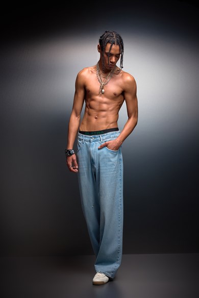 Erkek Açık Mavi Straight Denim Pantolon
