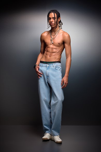 Erkek Açık Mavi Straight Denim Pantolon