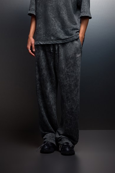 Erkek Antrasit Basic Yıkama Efektli Baggy Eşofman