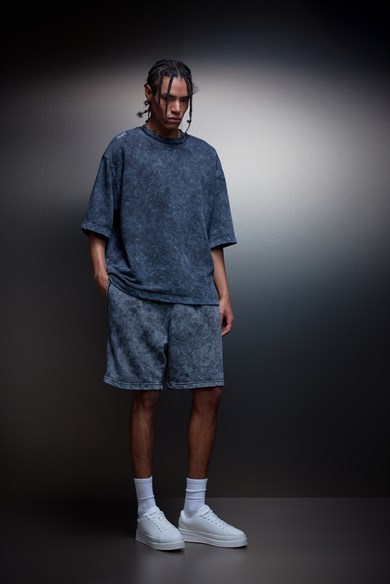 Erkek Antrasit Basic Yıkama Efektli Diz Üstü Şort