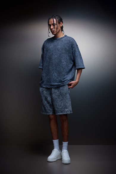 Erkek Antrasit Basic Yıkama Efektli Diz Üstü Şort