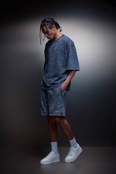 Erkek Antrasit Basic Yıkama Efektli Diz Üstü Şort