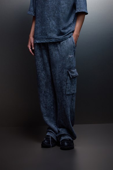 Erkek Antrasit Basic Yıkama Efektli Kargo Cepli Baggy Eşofman
