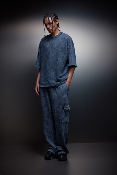 Erkek Antrasit Basic Yıkama Efektli Kargo Cepli Baggy Eşofman