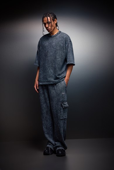 Erkek Antrasit Basic Yıkama Efektli Kargo Cepli Baggy Eşofman