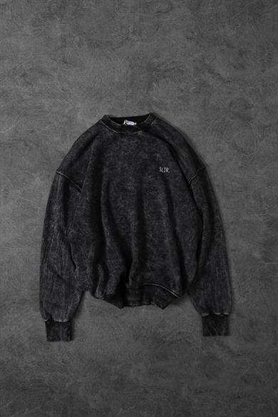 Erkek Antrasit Basic Yıkamalı Bisiklet Yaka Oversize Sweatshirt