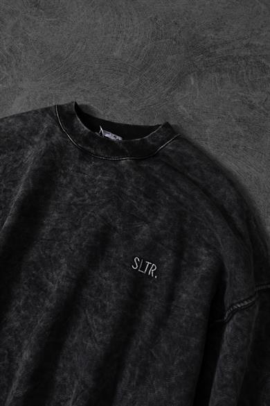 Erkek Antrasit Basic Yıkamalı Bisiklet Yaka Oversize Sweatshirt