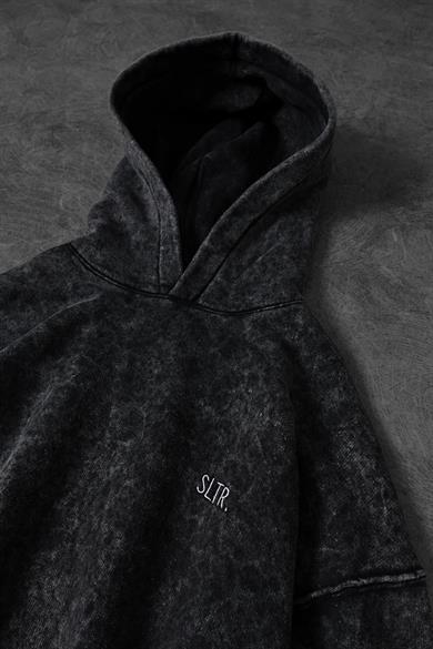 Erkek Antrasit Basic Yıkamalı Kapüşonlu Oversize Sweatshirt