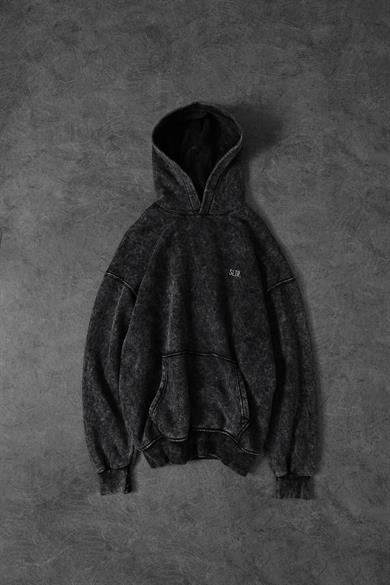 Erkek Antrasit Basic Yıkamalı Kapüşonlu Oversize Sweatshirt