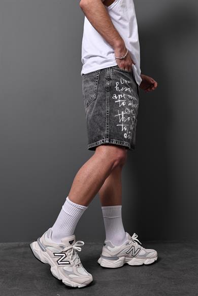 Erkek Antrasit Change Direction Taşlı Diz Üstü Denim Şort